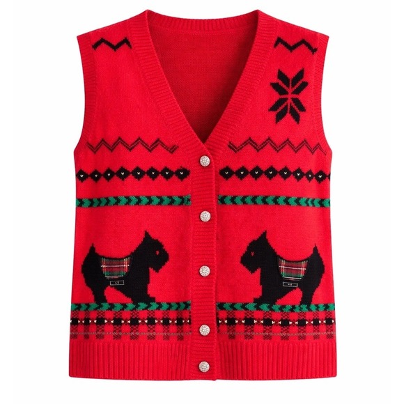 Alfred Dunner Sweaters - Alfred Dunner Scottie Dogs Red Knit Vest Sz. Small Vintage90s Cottagecore Preppy